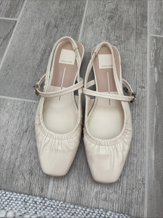 Dolce Vita Shoes - Dolce Vita Cream Leather Square-Toe Mary Jane Flats with Ankle Strap